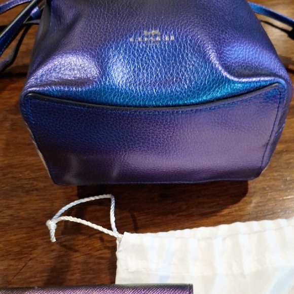 Coach Iridescent Purple and Blue Crossbody Bag, Wallet, Charm, And Dust Bag - Picture 3 of 14